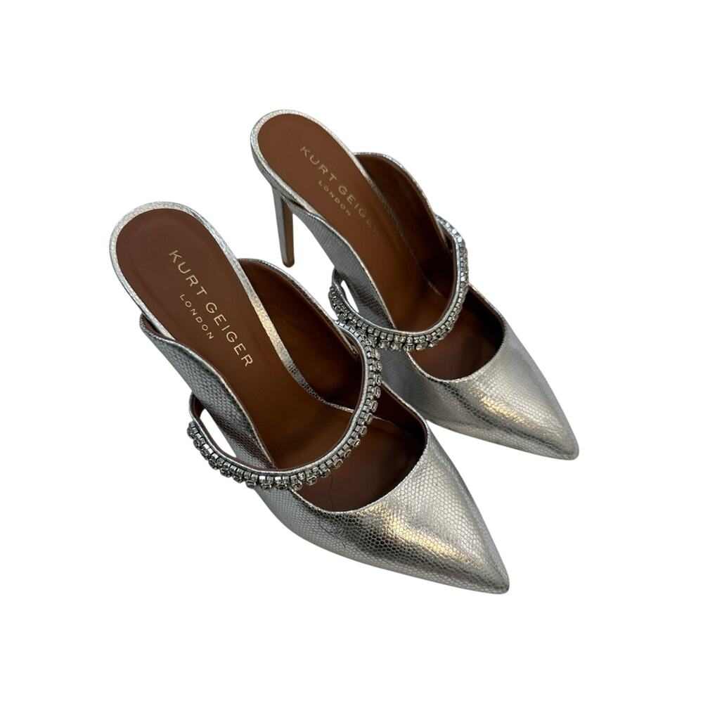 Kurt Geiger London Silver Rhinestone Studded Stiletto Heels Womens 9 Glam Formal